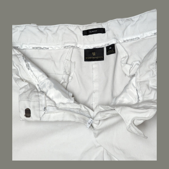 Worthington Plus Size 18 Womens White Ivory Slim Fit Trouser Dress Pants - Picture 5 of 5